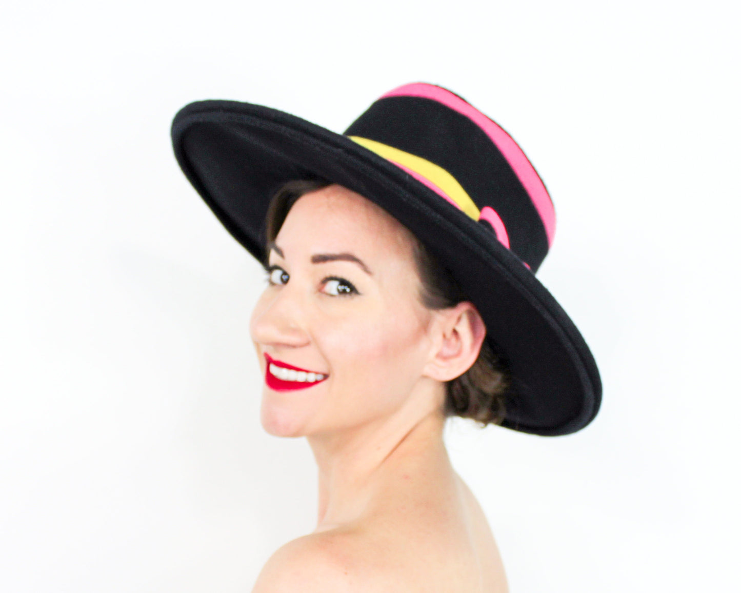 1980s Mr. Blackwell Pink Stripe Wool Hat