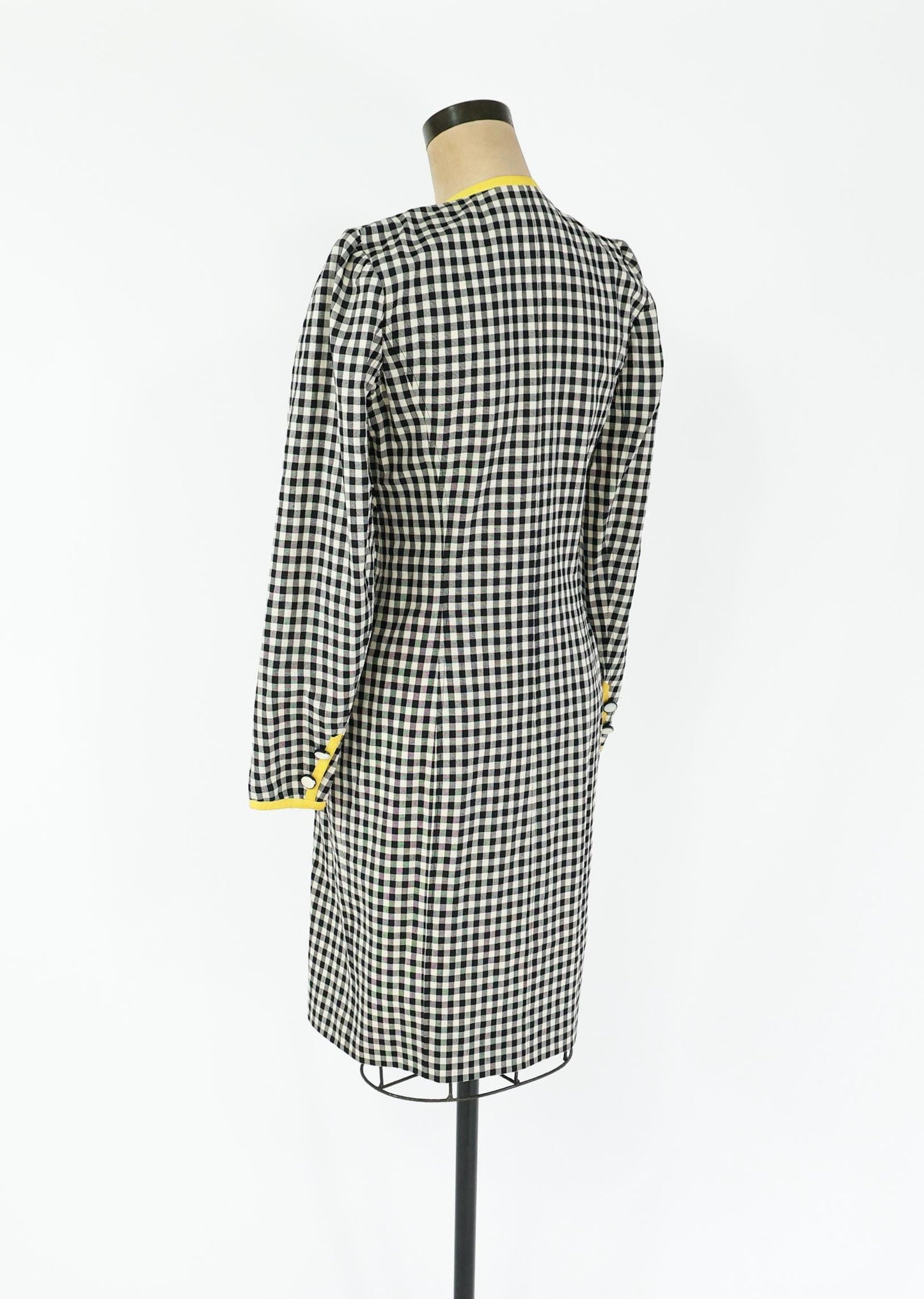 1980s Ungaro Black White Checked Wool Dress, Small