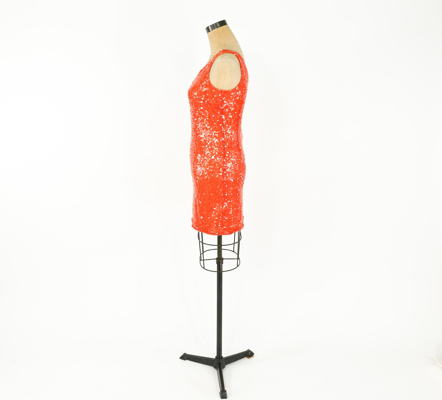 1990s Orange Sequin Mini Dress, One Shoulder Party Dress, Small
