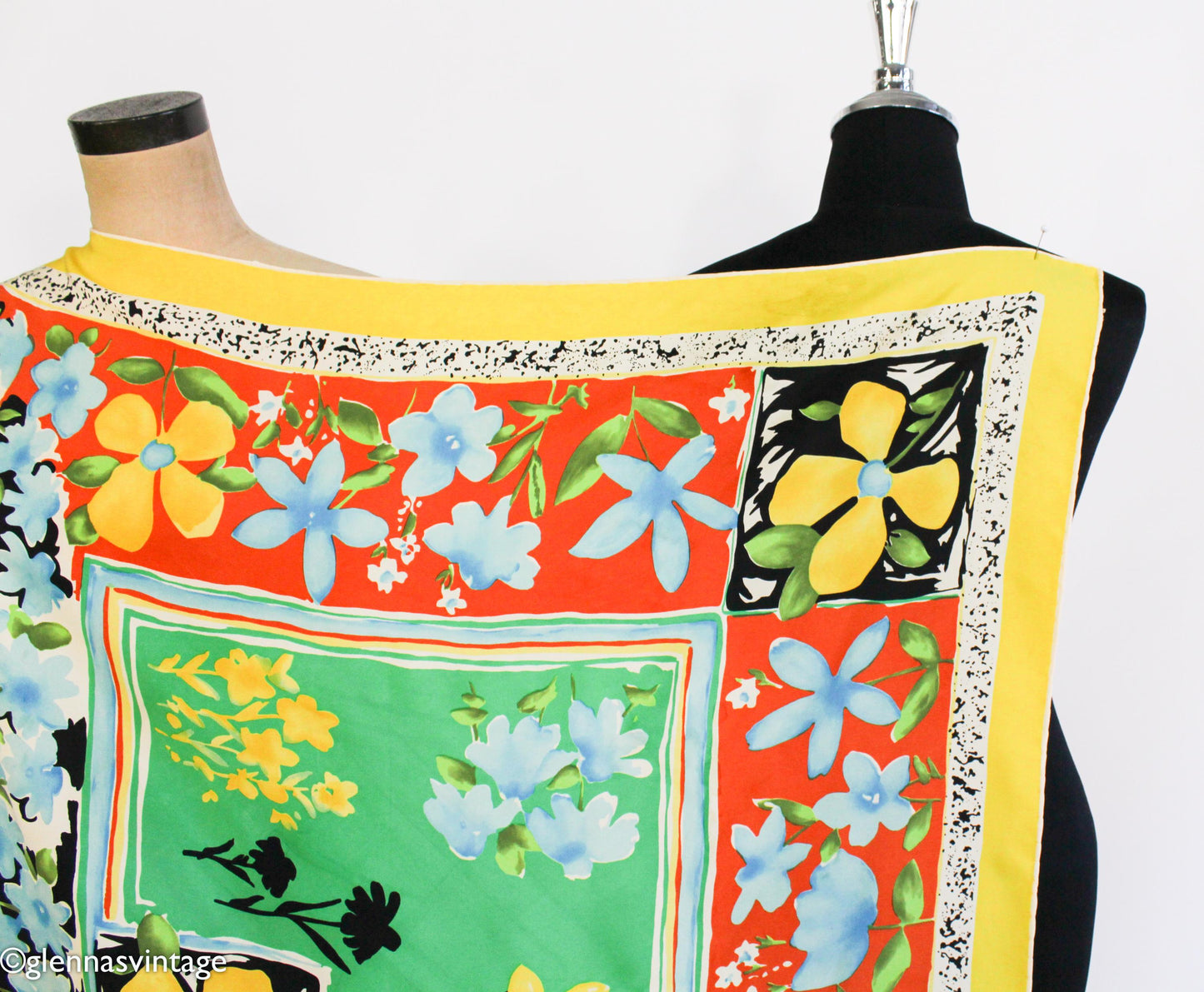 1980s Floral Silk Scarf | Green, Yellow, & Orange | Piramit
