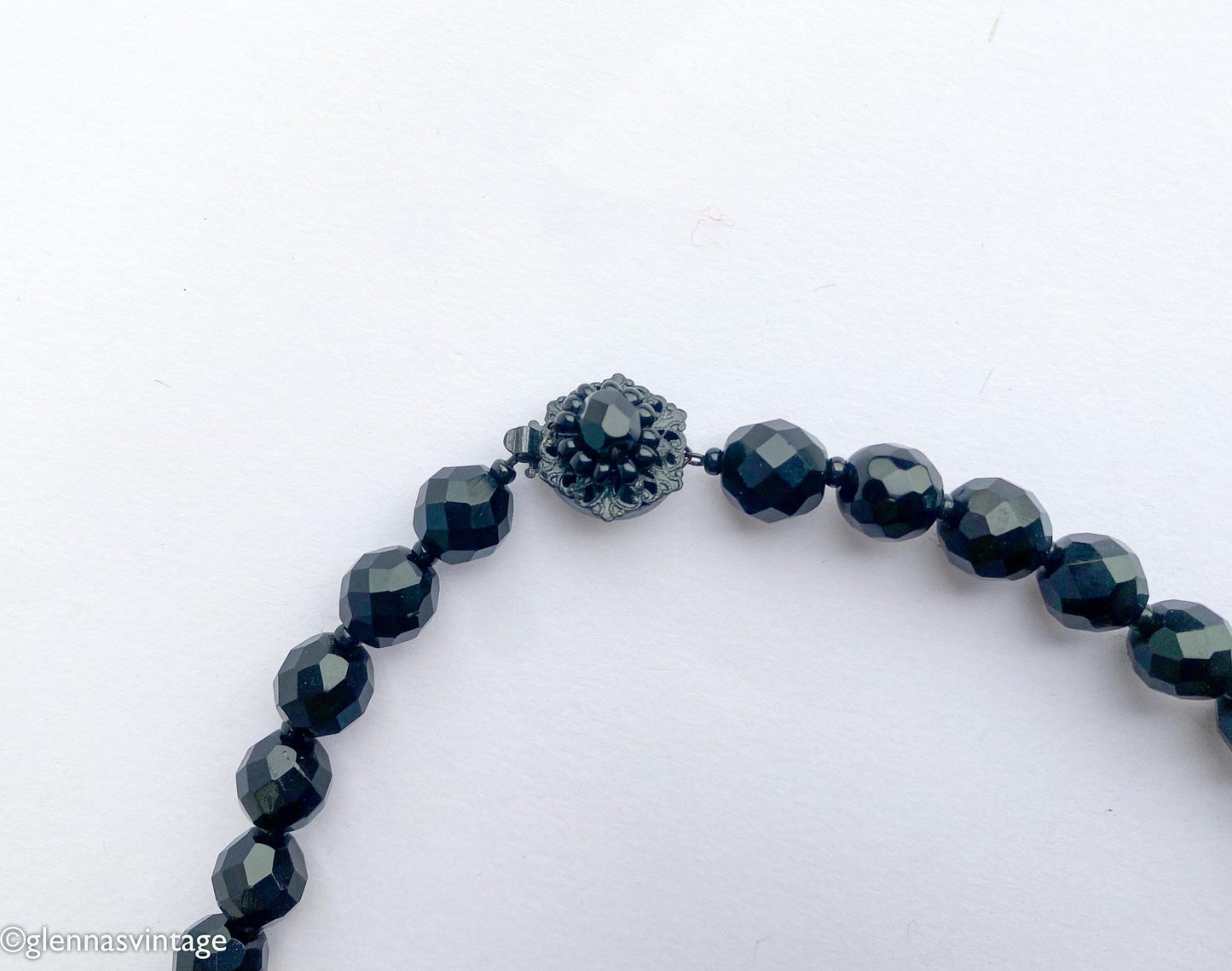 Vintage Miriam Haskell Black Crystal Bead Necklace, 1950s