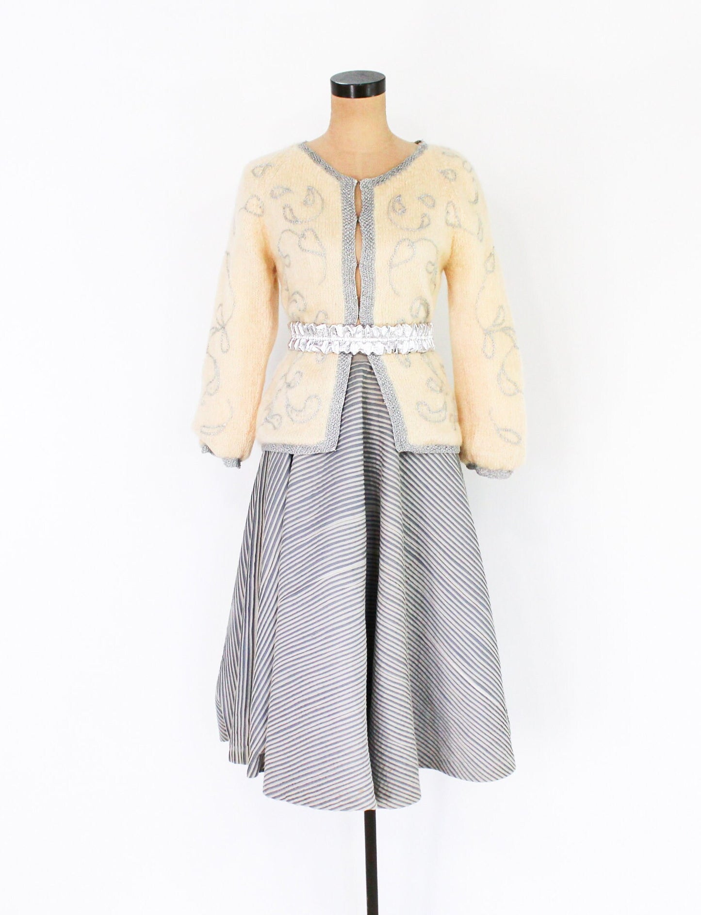 1960s Creme Mohair Cardigan | Beige Wool Sweater, Medium
