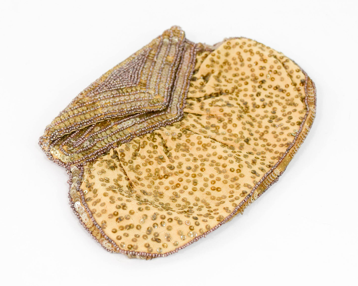 1930s Vintage Gold Sequin Evening Clutch, Art Deco Beaded Handbag