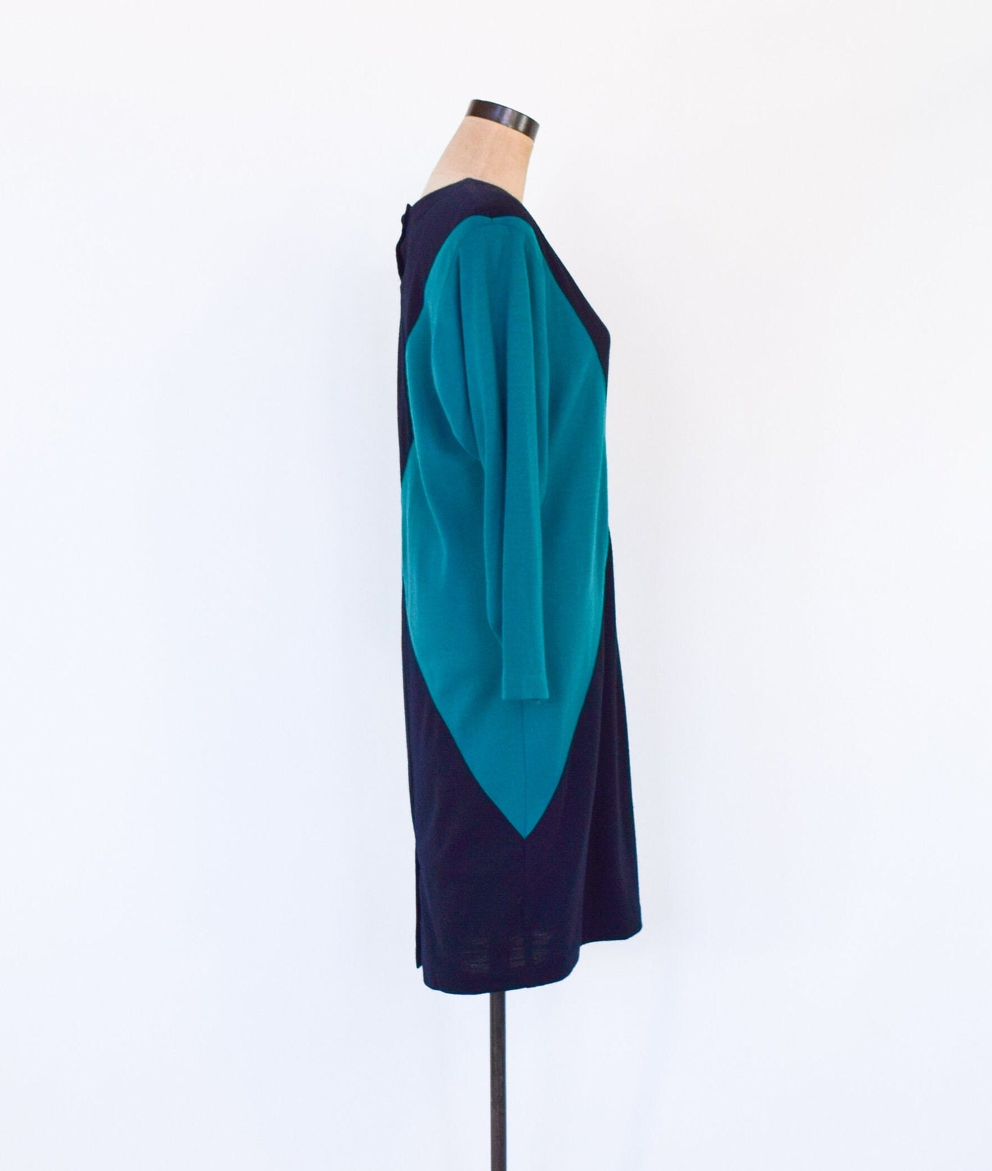 1980s Turquoise Color Block Knit Dress, Medium