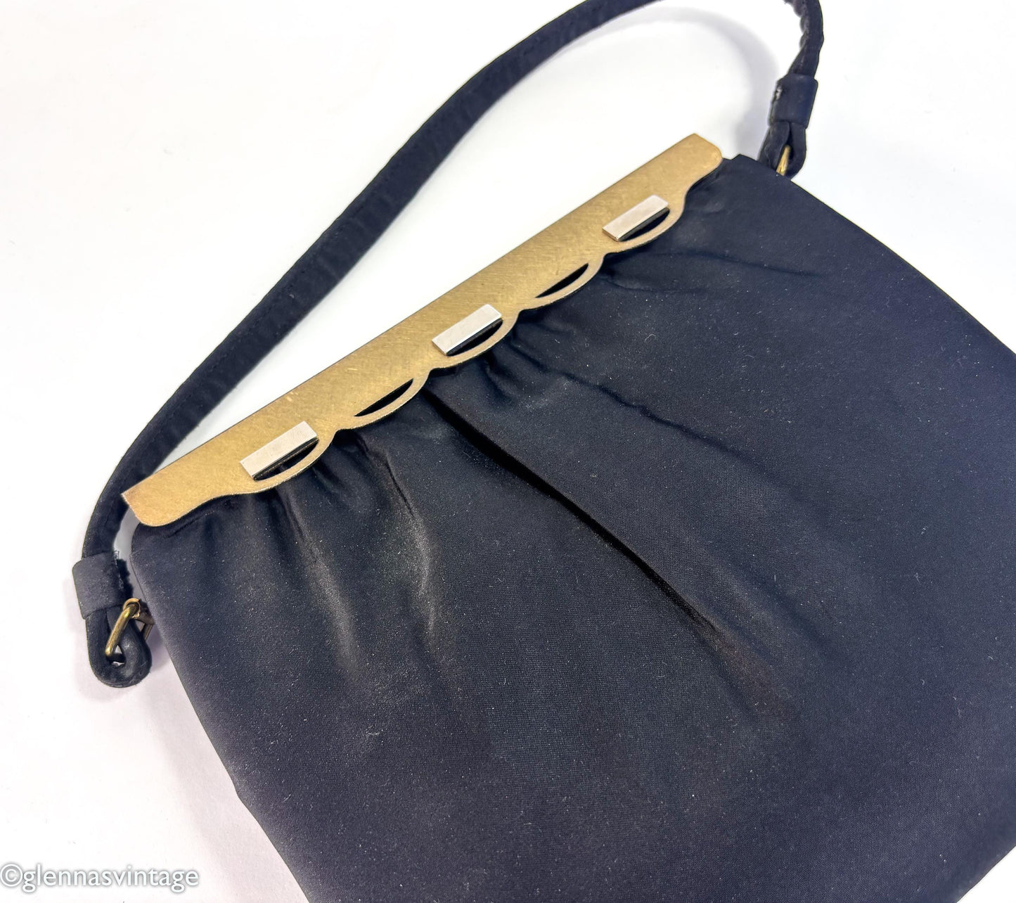 1950s Black Satin Evening Bag