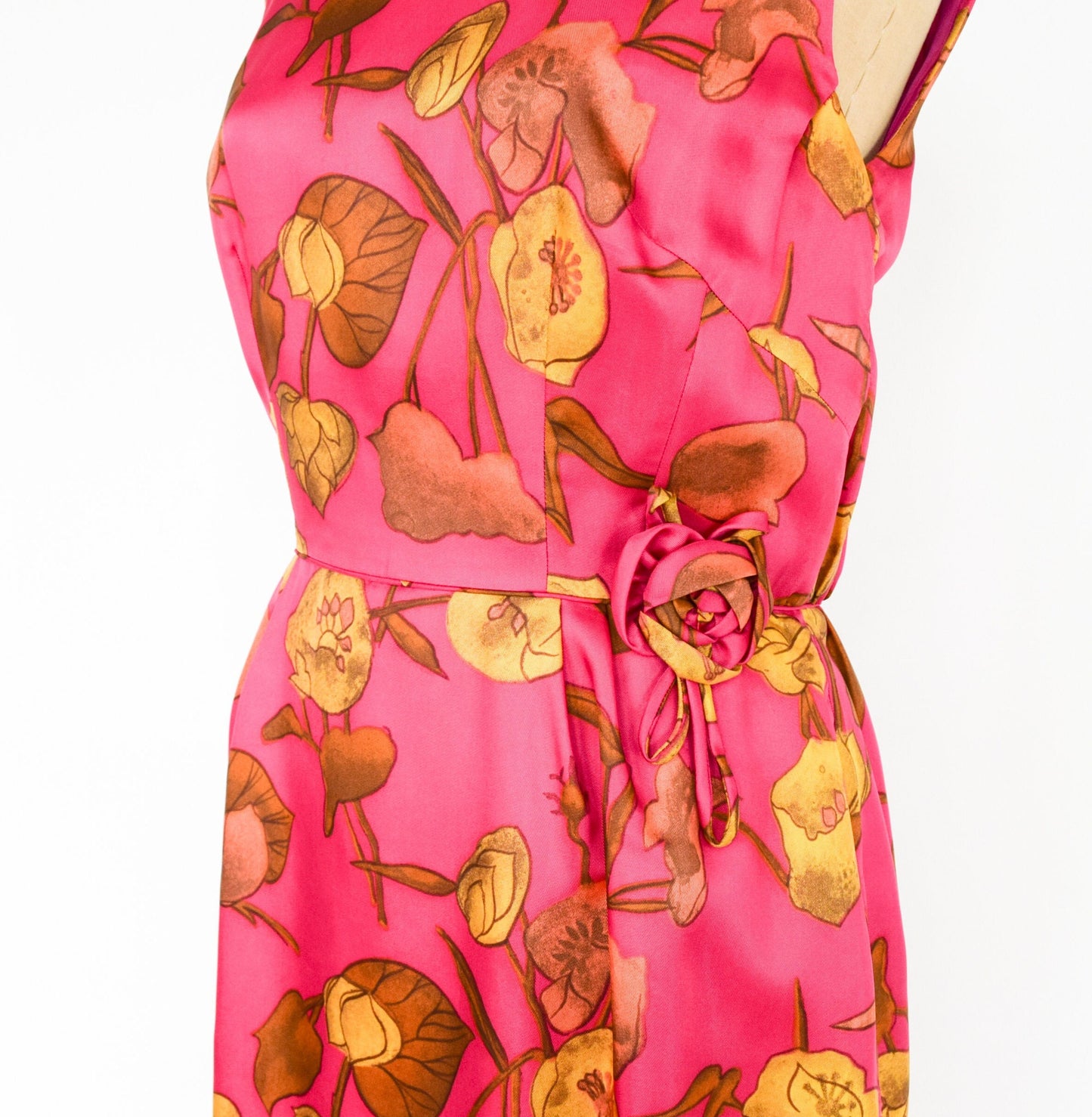 1950s Fuchsia Pink Floral Wiggle Dress, Medium