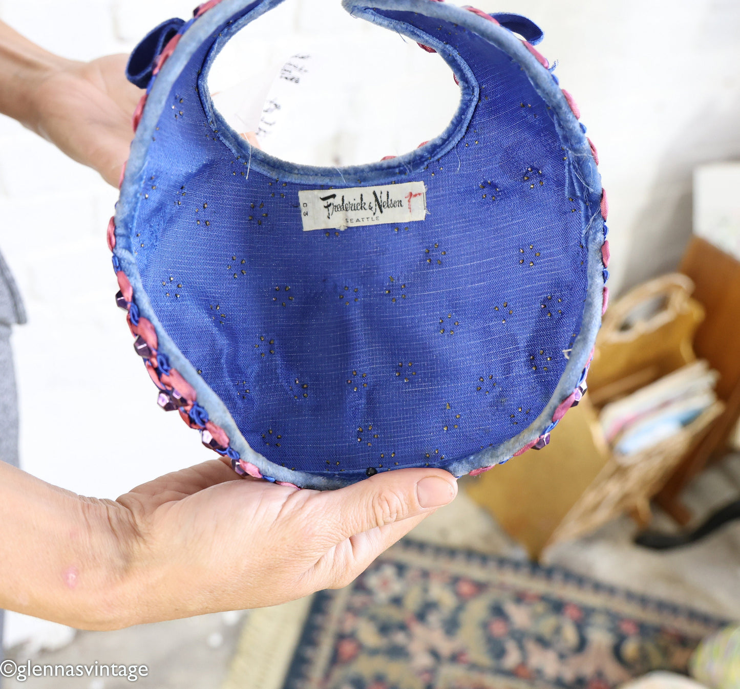 1950s Blue Velvet Beaded Fascinator Hat