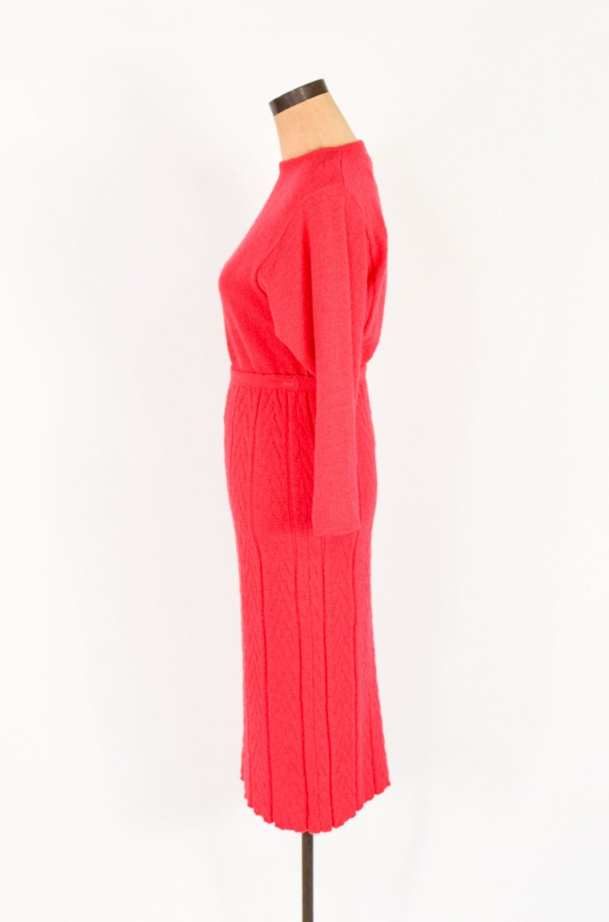 1940s Red Wool Sweater Set | 40s Woven Knit Sweater & Skirt  | KIMS | Medium