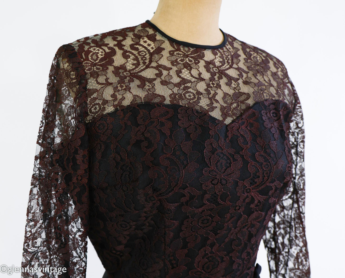 1950s Black Lace Cocktail Party Dress, Medium