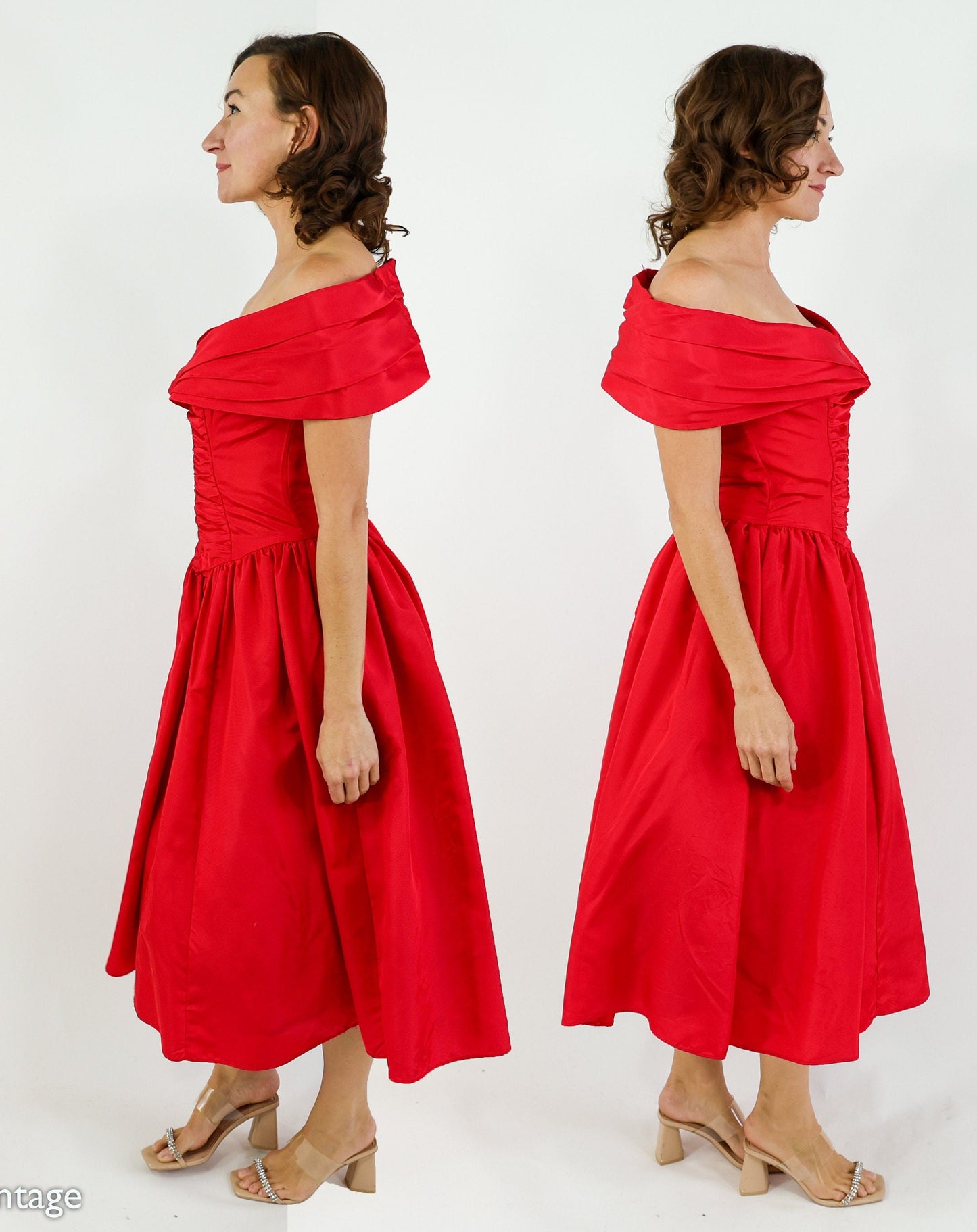 1980s Jessica McClintock Red Taffeta Party Dress, Small