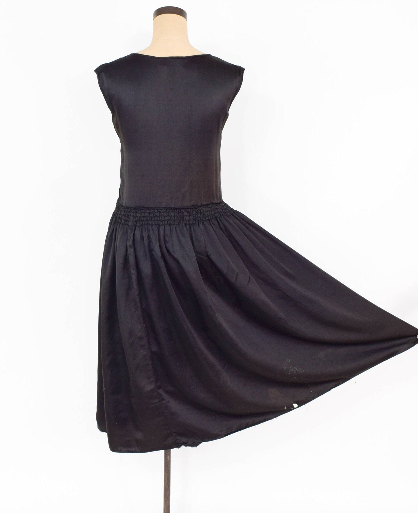 1930s Black Silk Satin Dress, Jean Carol Flapper Dress, Small