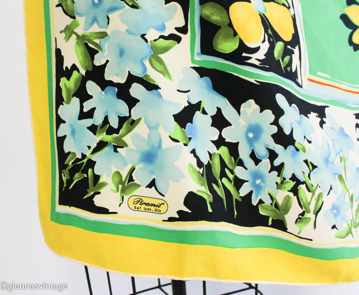 1980s Floral Silk Scarf | Green, Yellow, & Orange | Piramit