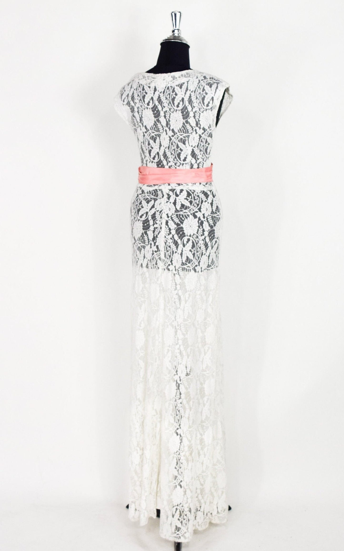 1930s White Lace Gown & Gloves, Garden Party Dress, Extra Small
