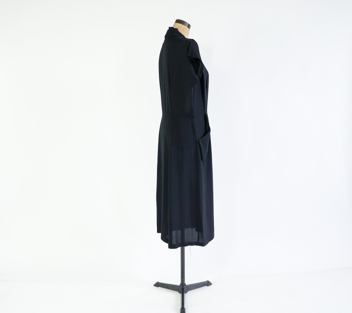 1940s Vintage Black Embroidered Cocktail Dress, Extra Large