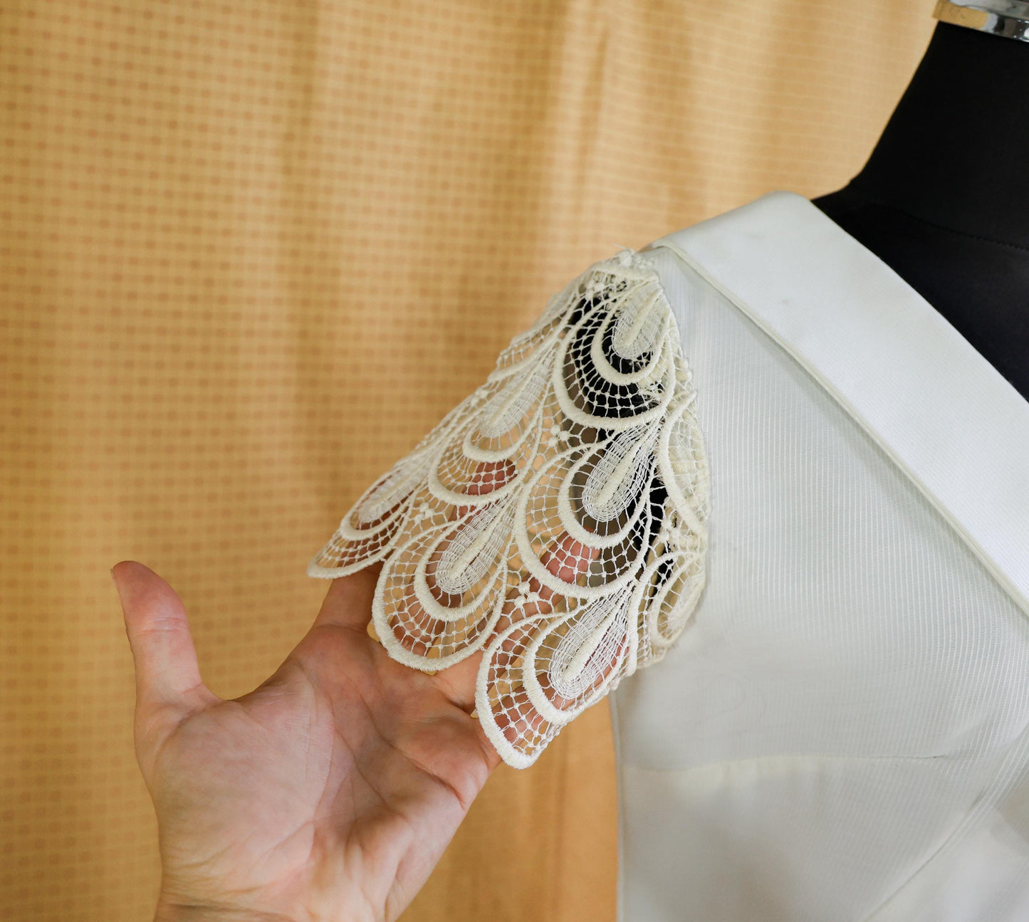 1960s White Lace Sleeve Short Wedding Dress, Medium