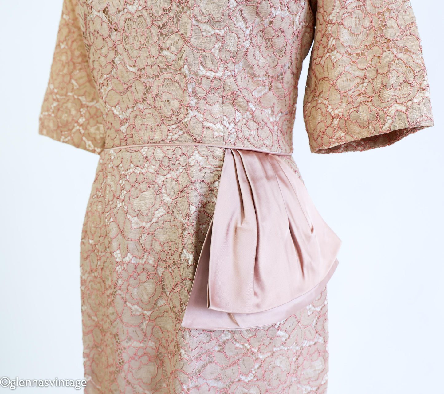 1950s Blush Pink Lace Cocktail Dress, Medium