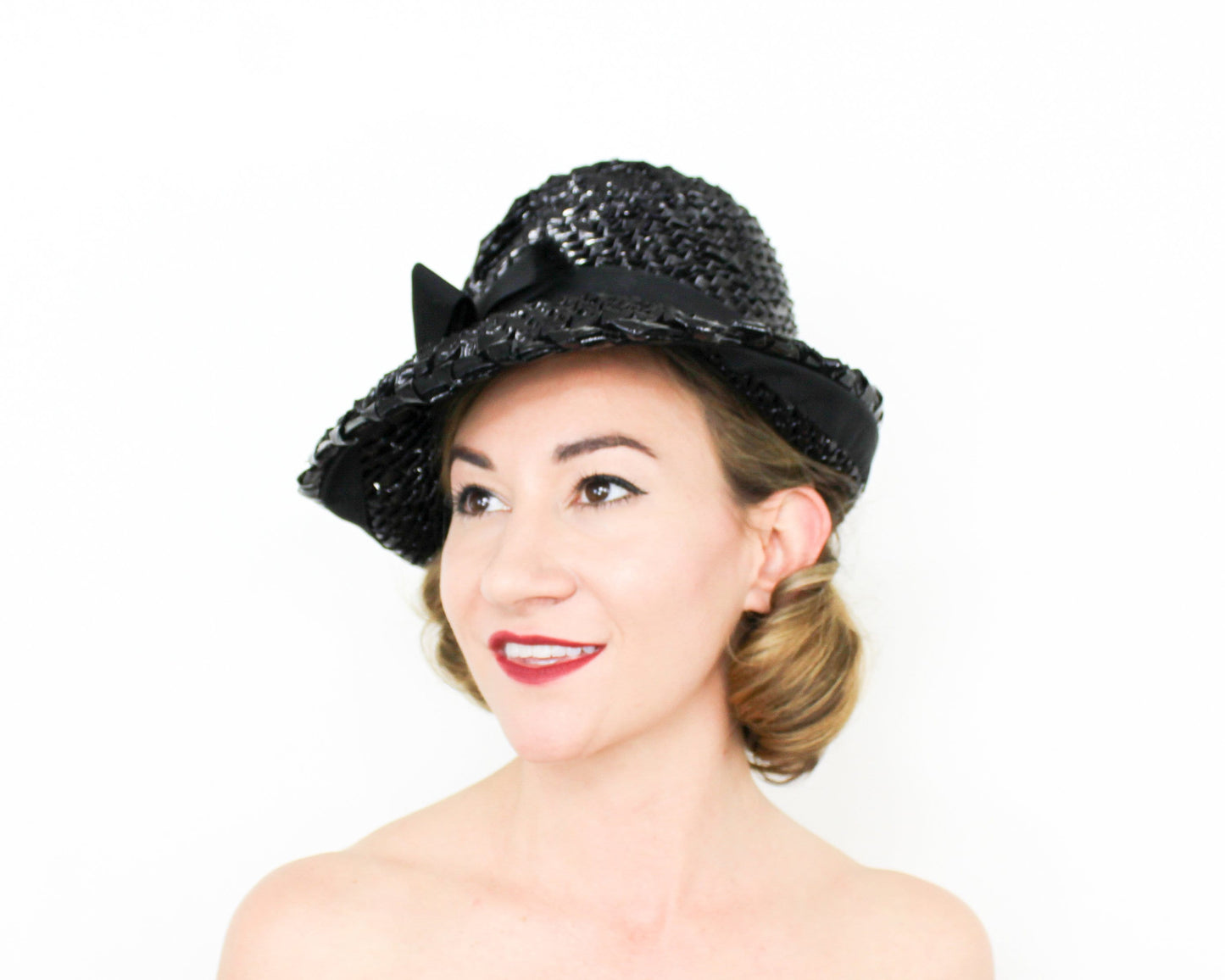 Mr John Jr 1960s Black Raffia Hat | Asymmetric Straw Hat