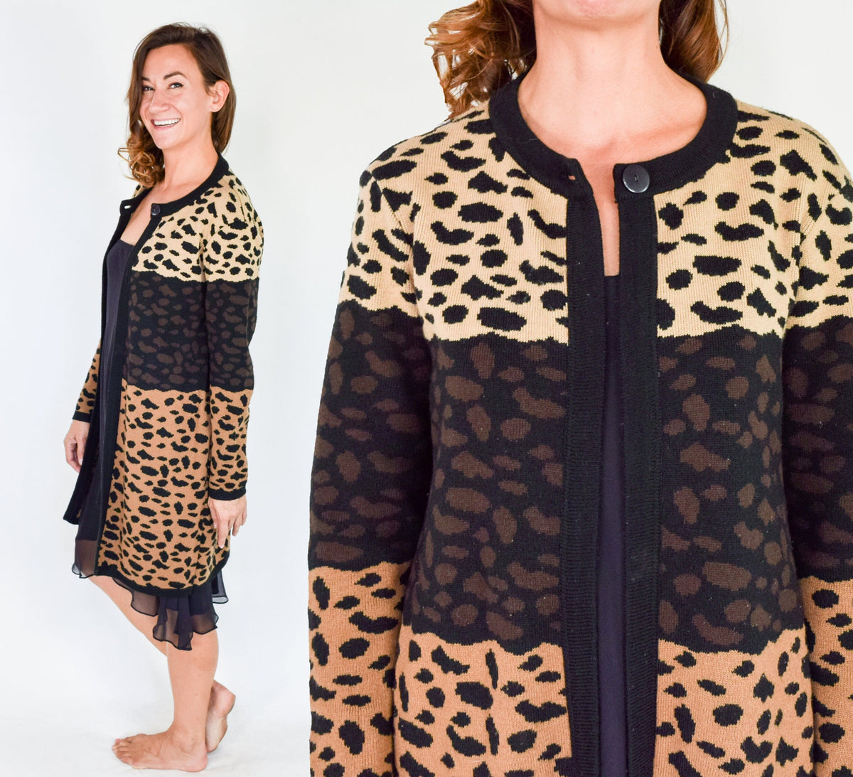 1990s Leopard Print Cardigan Sweater Duster