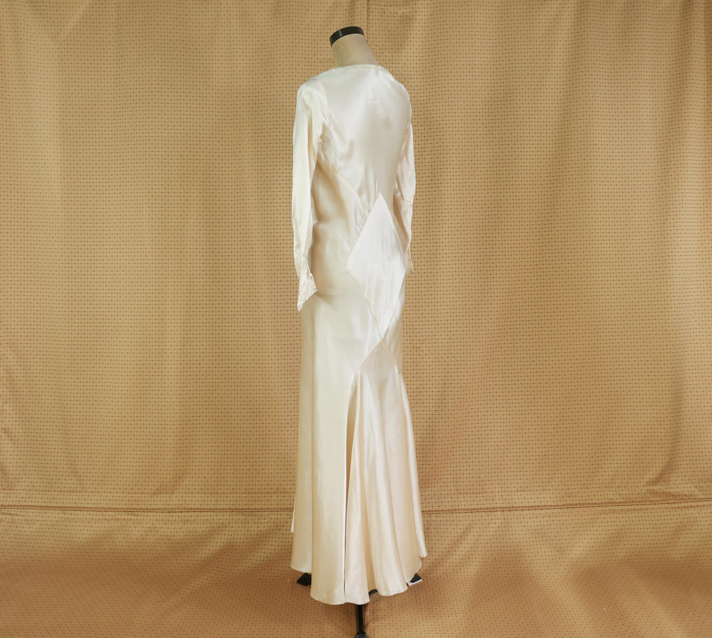 1930s Ivory Silk Beaded Wedding Dress, Large