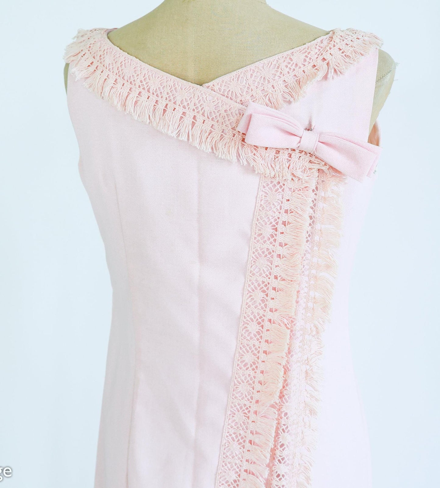 1960s Pink Fringe Column Dress | 60s Pale Pink Cotton Maxi Dress | Emma Domb | Medium