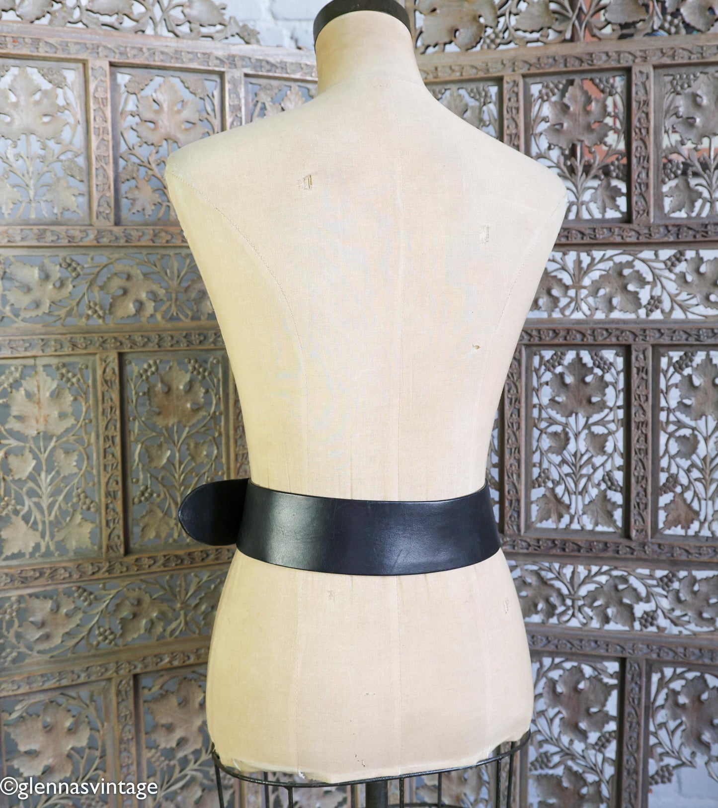 1980s Black Wide Leather Belt, DKNY, Medium