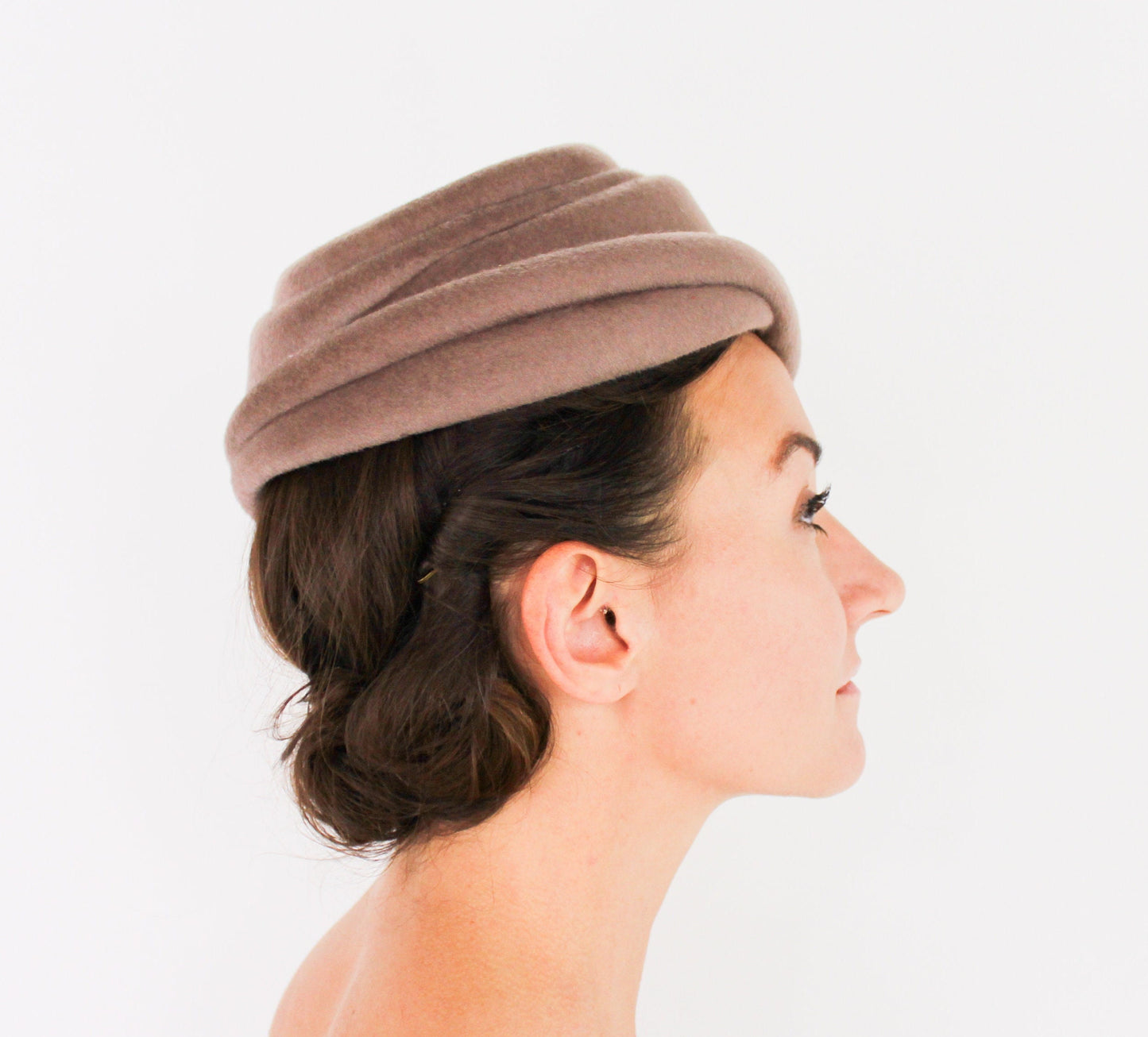 1950s Taupe Brown Wool Felt Hat