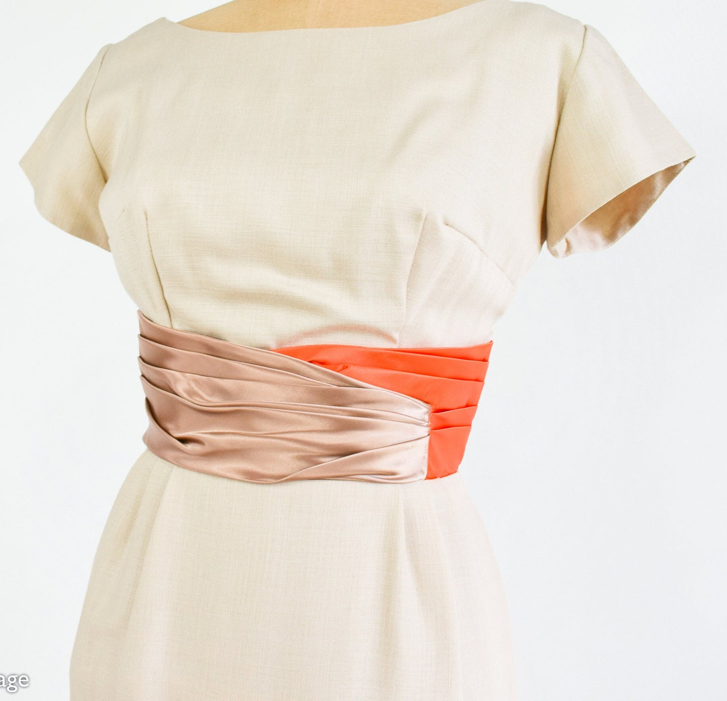 1950s Beige Floral Embroidered Dress | Taupe Sheath Dress, Small
