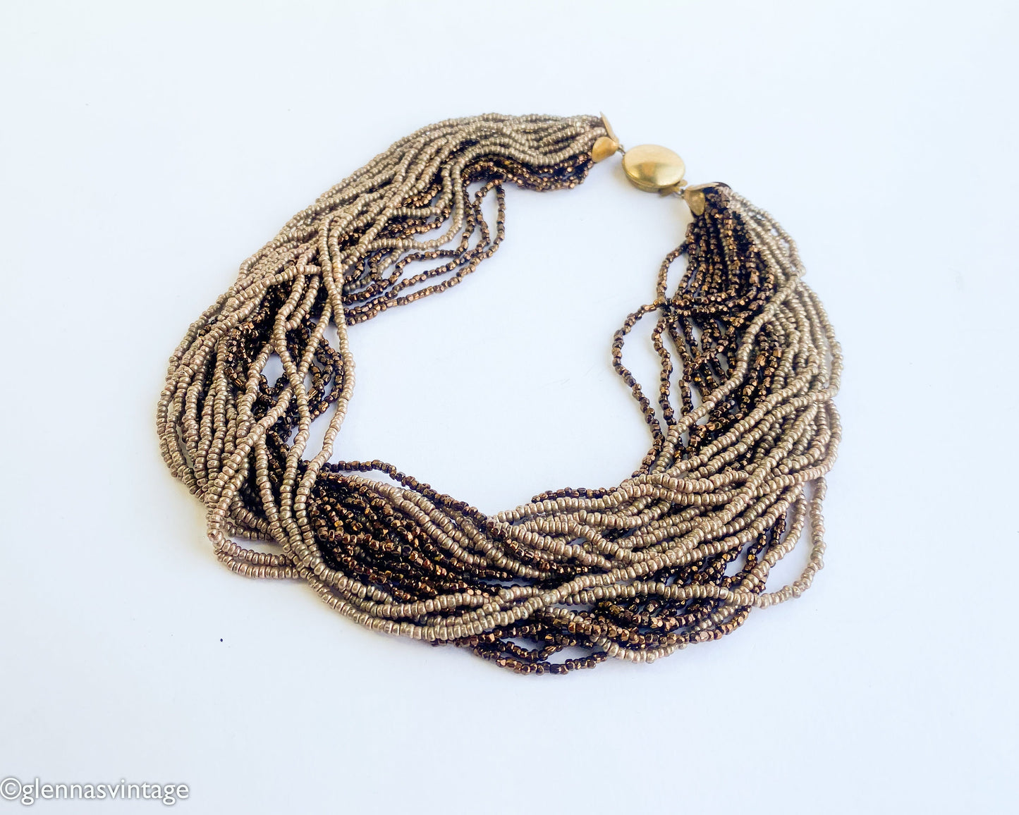 1940s Coper & Bronze Seed Beaded Necklace