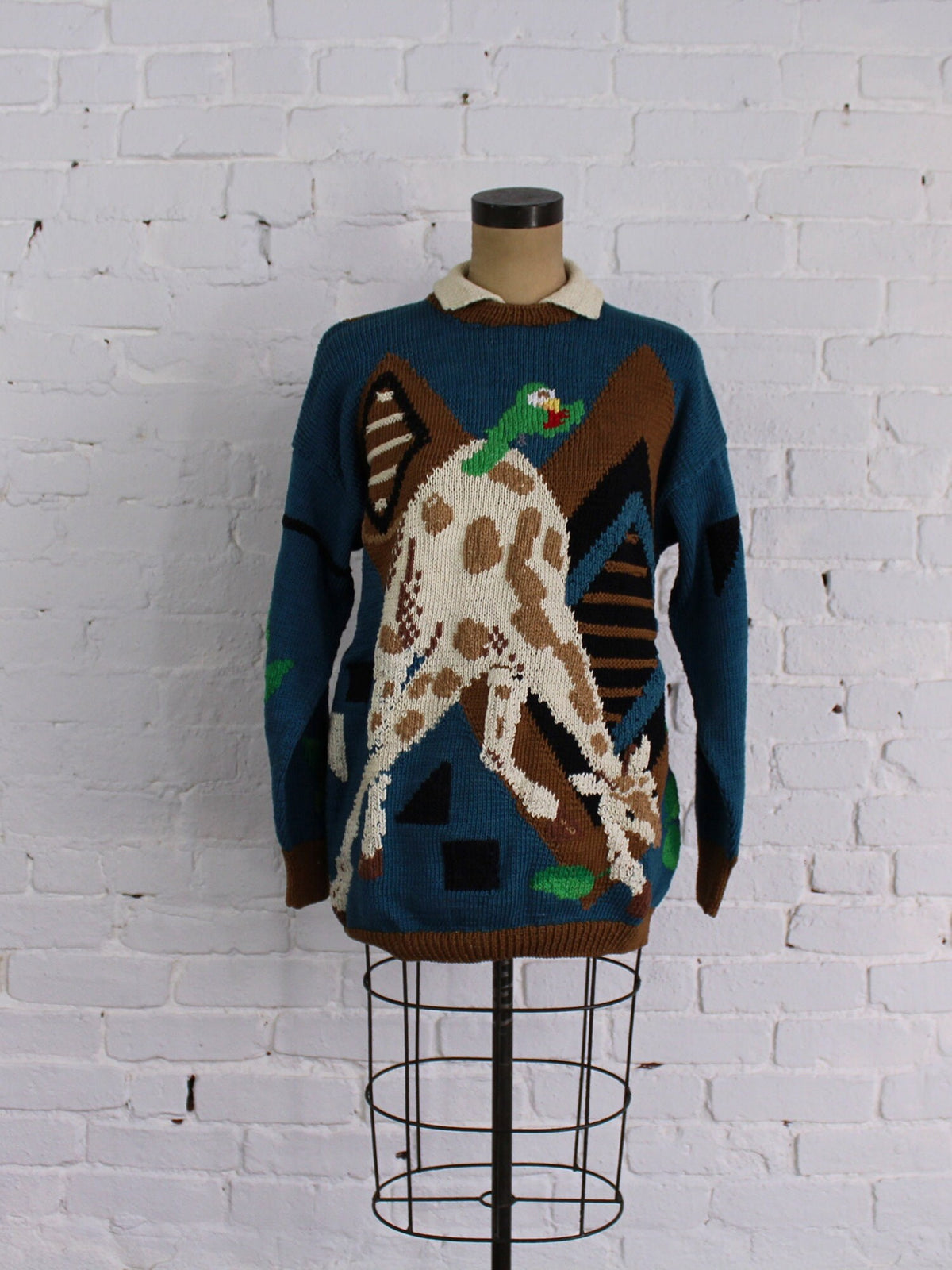 1980s BEREK Giraffe Knit Sweater, Large