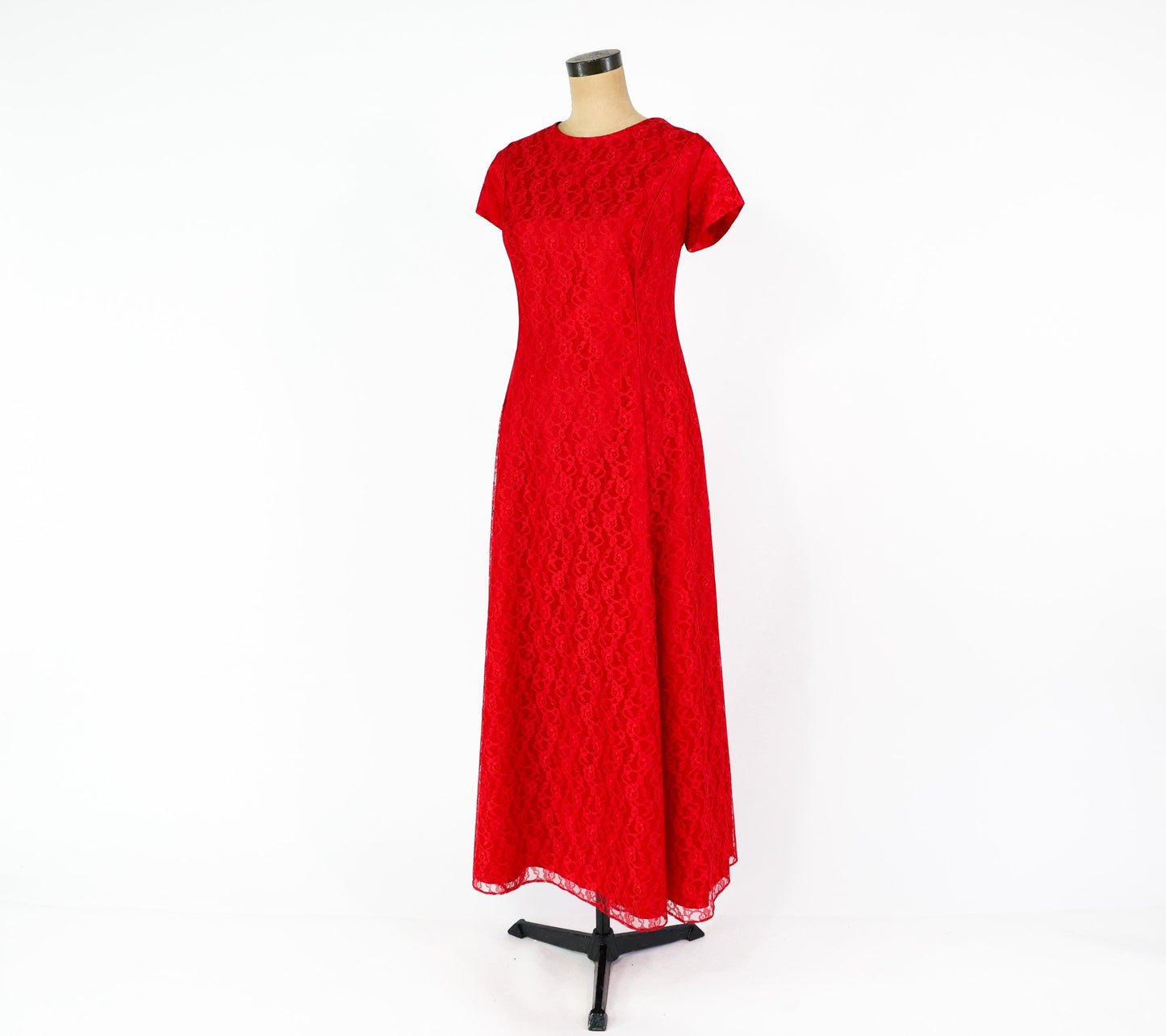 1960s Red Lace Maxi Dress, Extra Large