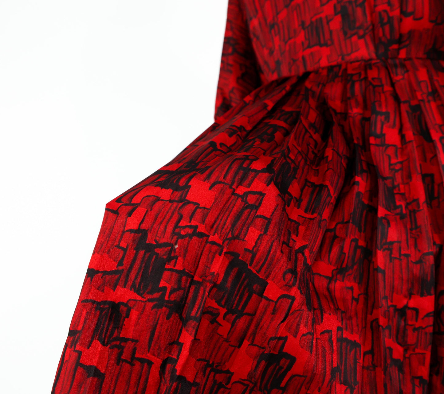1950s Plus Size Red Print Shirtwaist Dress, 34" Waist