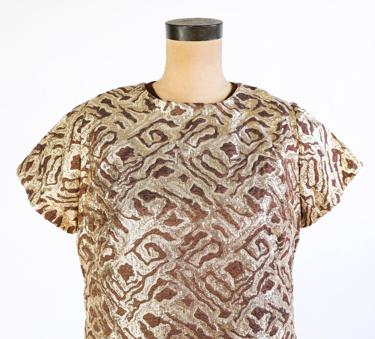 1960s Metallic Gold & Brown Jacquard Dress Set, Extra Large, 34" Waist