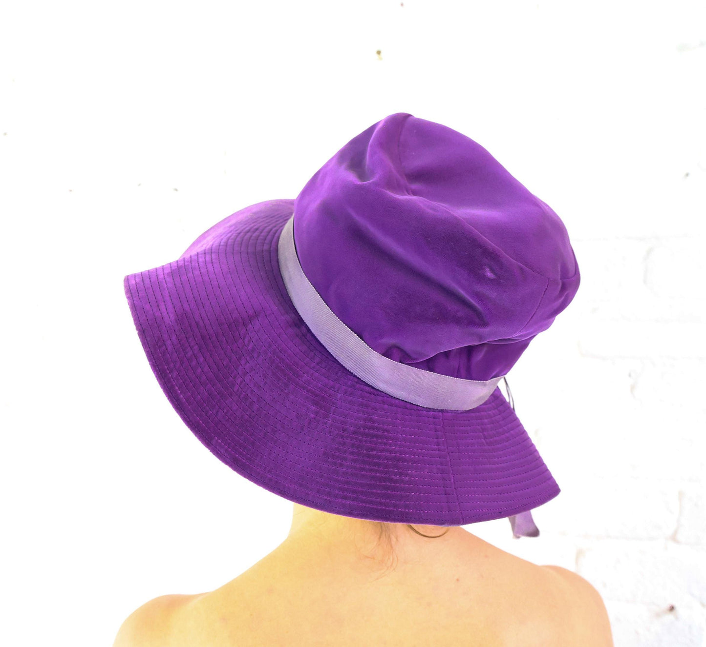 1970s Purple Velvet Floppy Hat, Bohemian Wide brim Hat