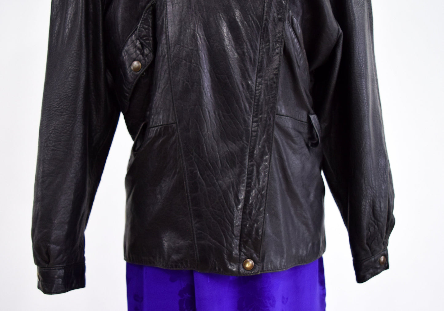 1980s Black Leather Jacket | 80s Black Leather Belted Jacket | Melanzona | Medium