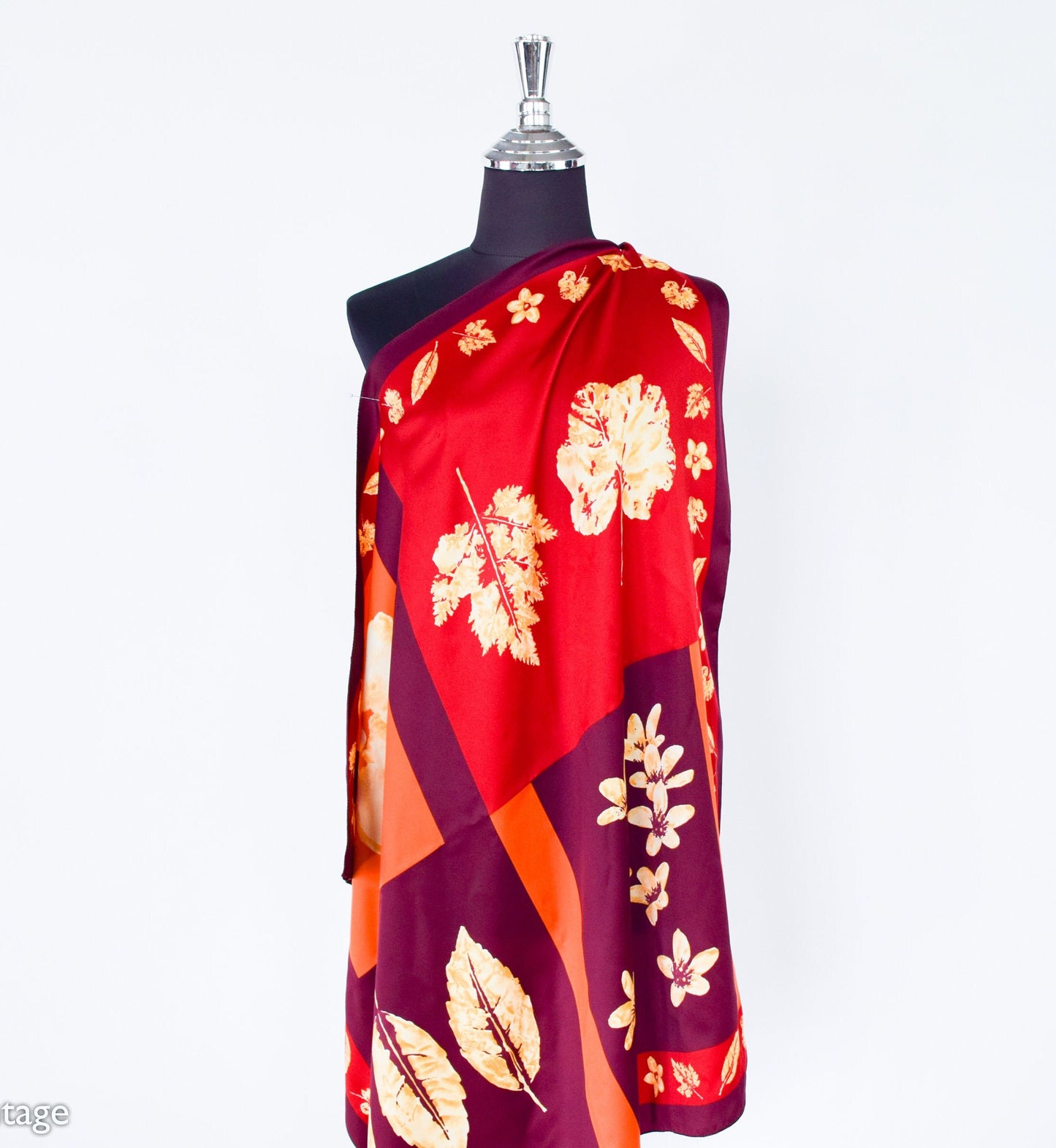 1980s Fall Leaves Scarf | 80s Maroon & Orange Fall Leaf Scarf | Italy