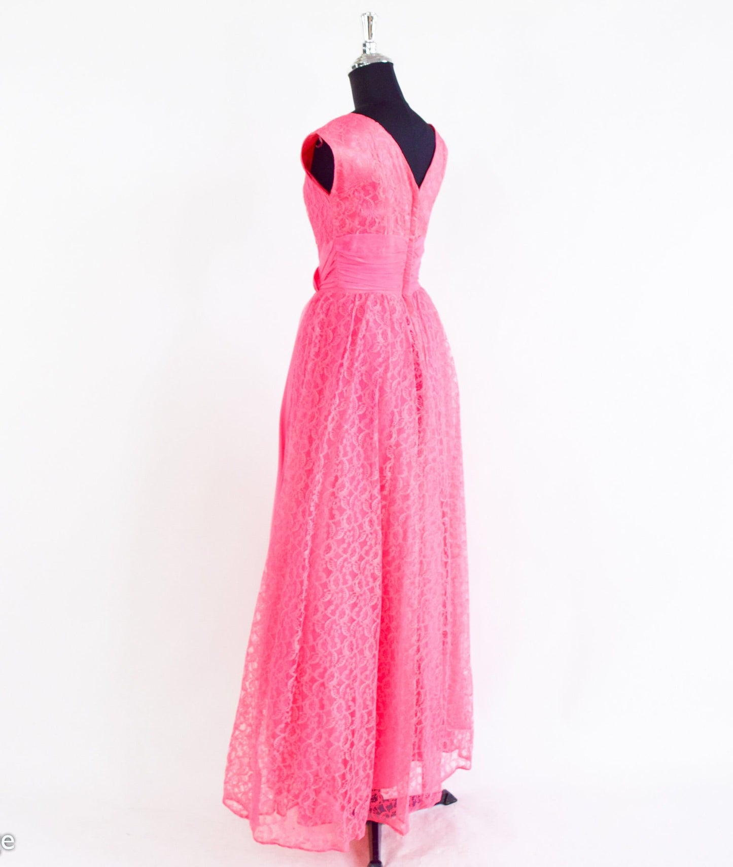 1950s Pink Lace Evening Dress | 50s Pink Lace Formal | Bubblegum Pink Maxi Dress | XS