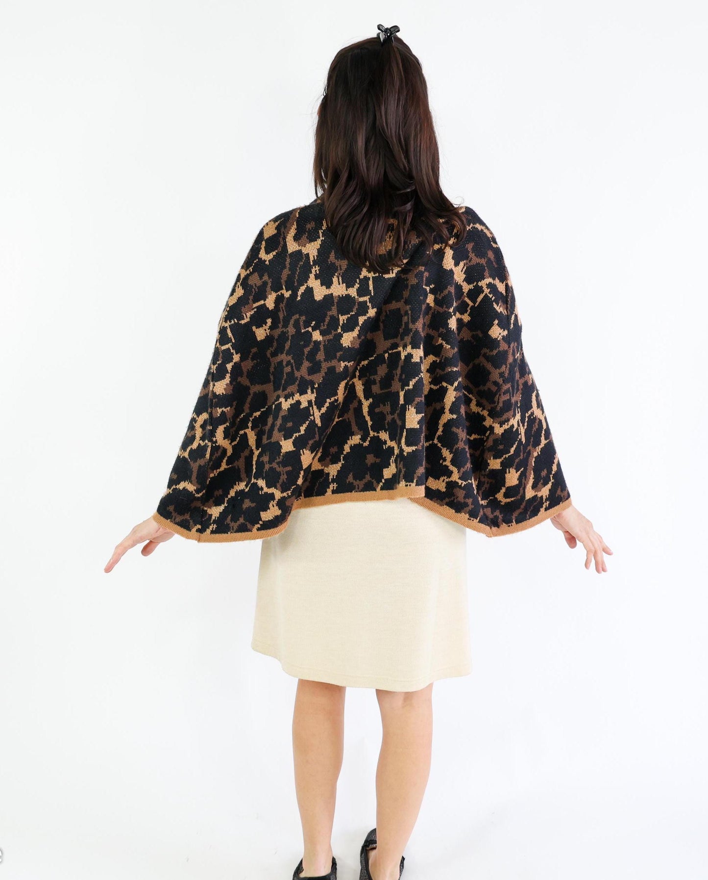 2000s Animal Print Sweater Cape | Brown Knit Shrug | Betsey Johnson, One Size