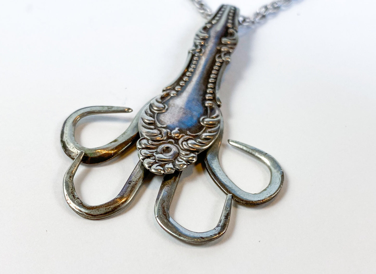 Sterling Silver Fork Pendant | Upcycled Dinner Fork Brooch