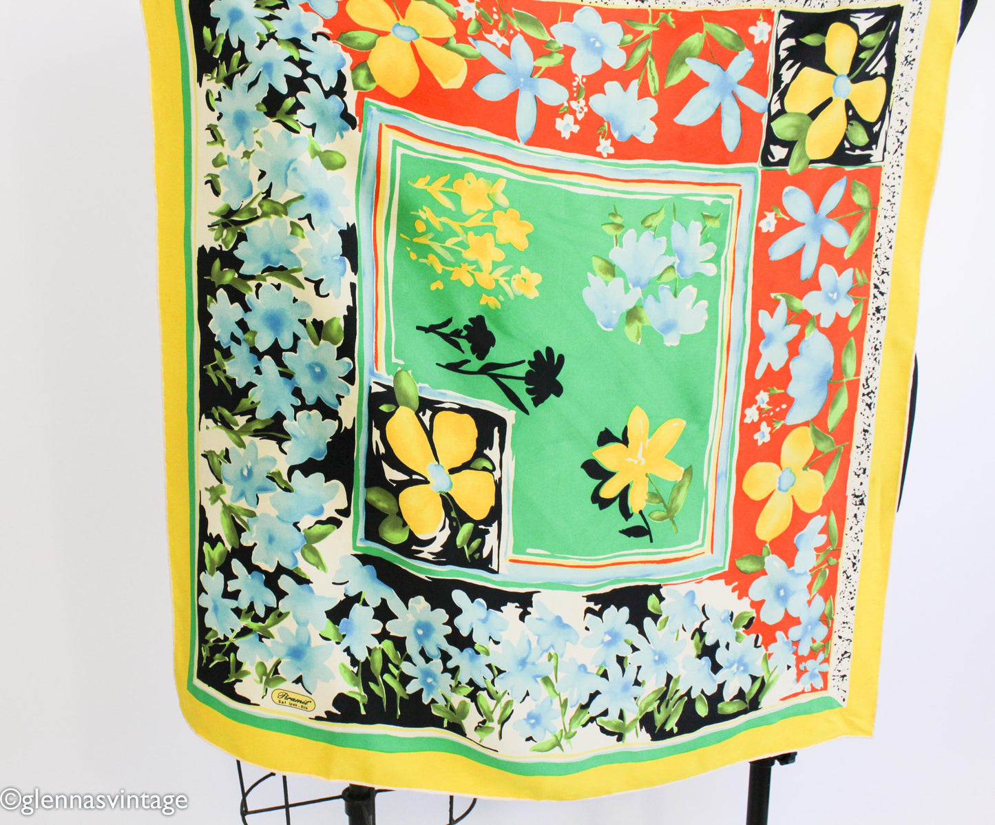 1980s Floral Silk Scarf | Green, Yellow, & Orange | Piramit