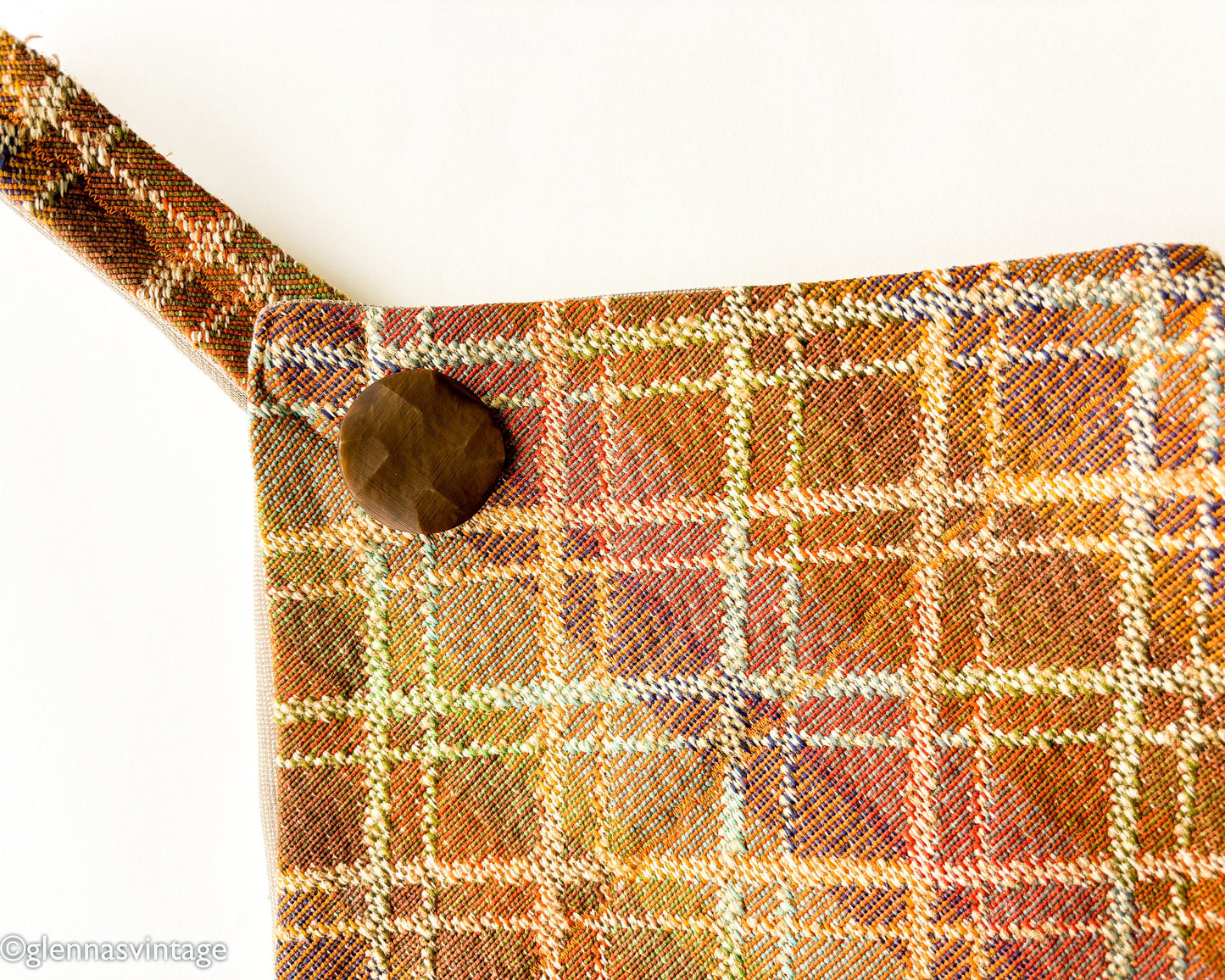 1980s Brown Upholstery Purse Bag | 80s Brown Plaid Upholstery Purse | Tapestry Bag