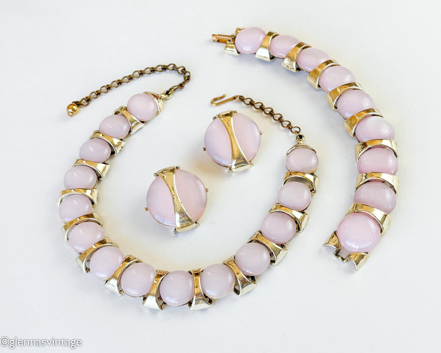 1960s Pink Lucite Parure Jewelry Set, Necklace Bracelet & Earrings