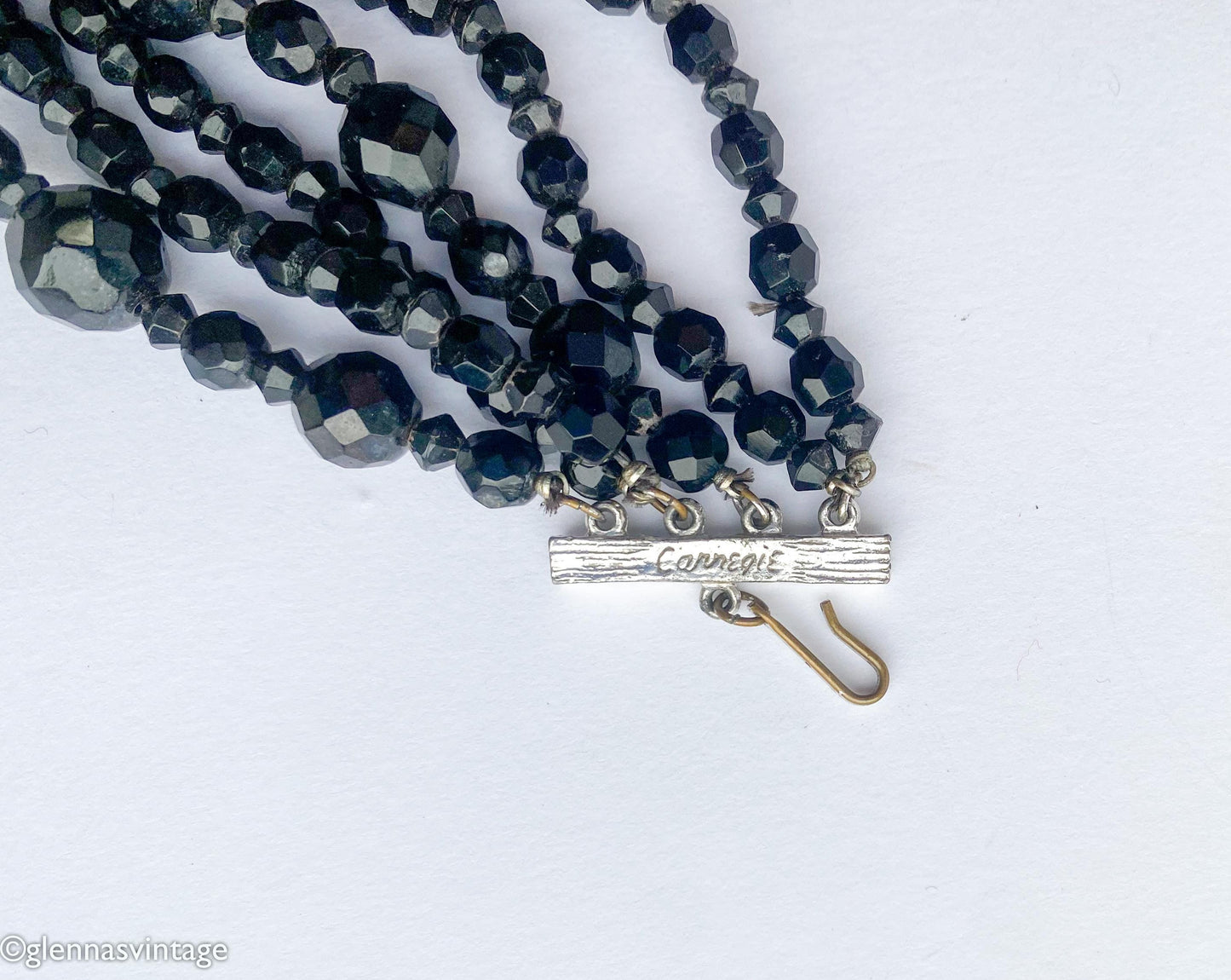 1950s Carnegie Black Crystal Beaded Necklace | 6-Strand Evening Jewelry