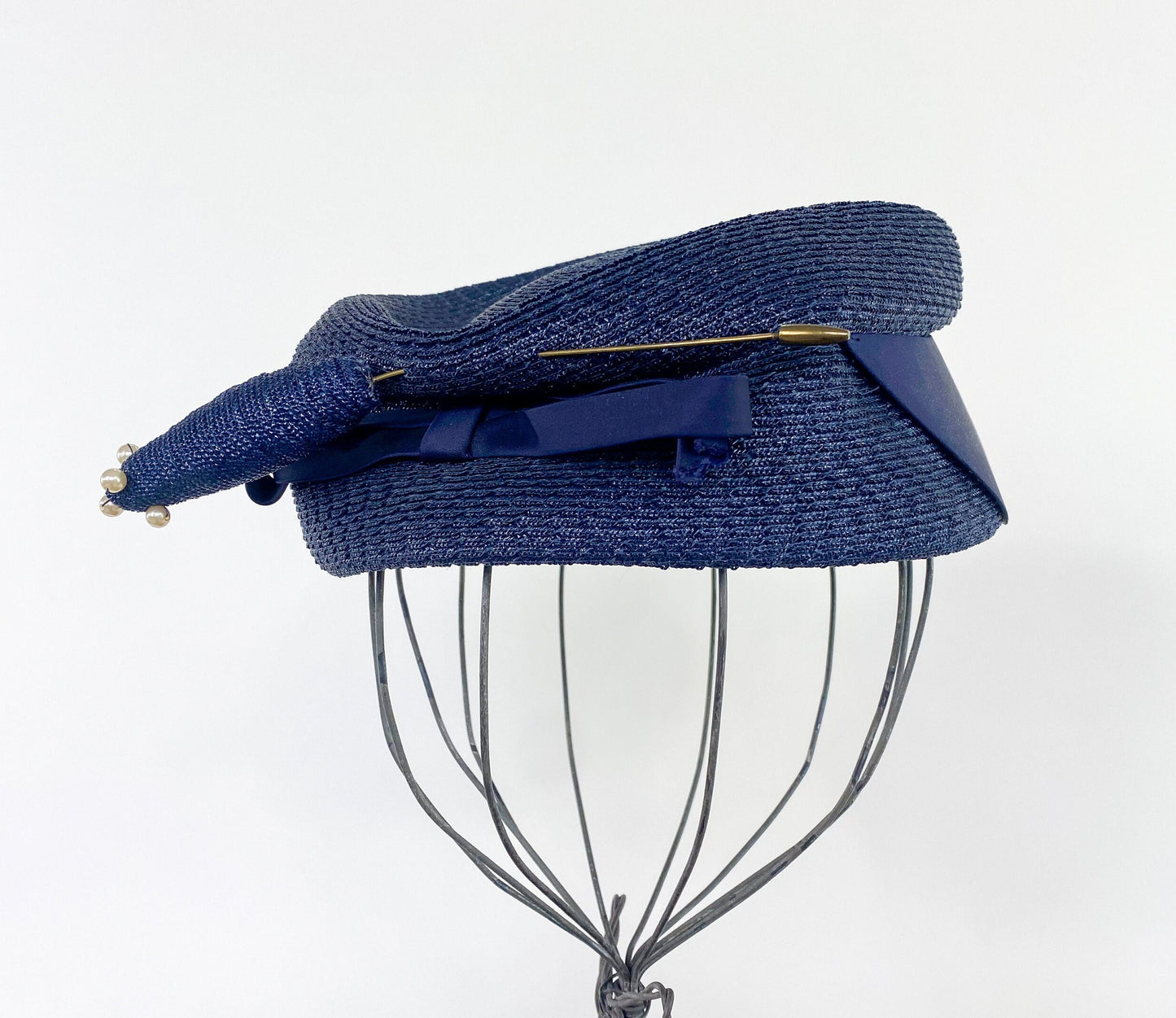 1950s Navy Raffia Pillbox Hat