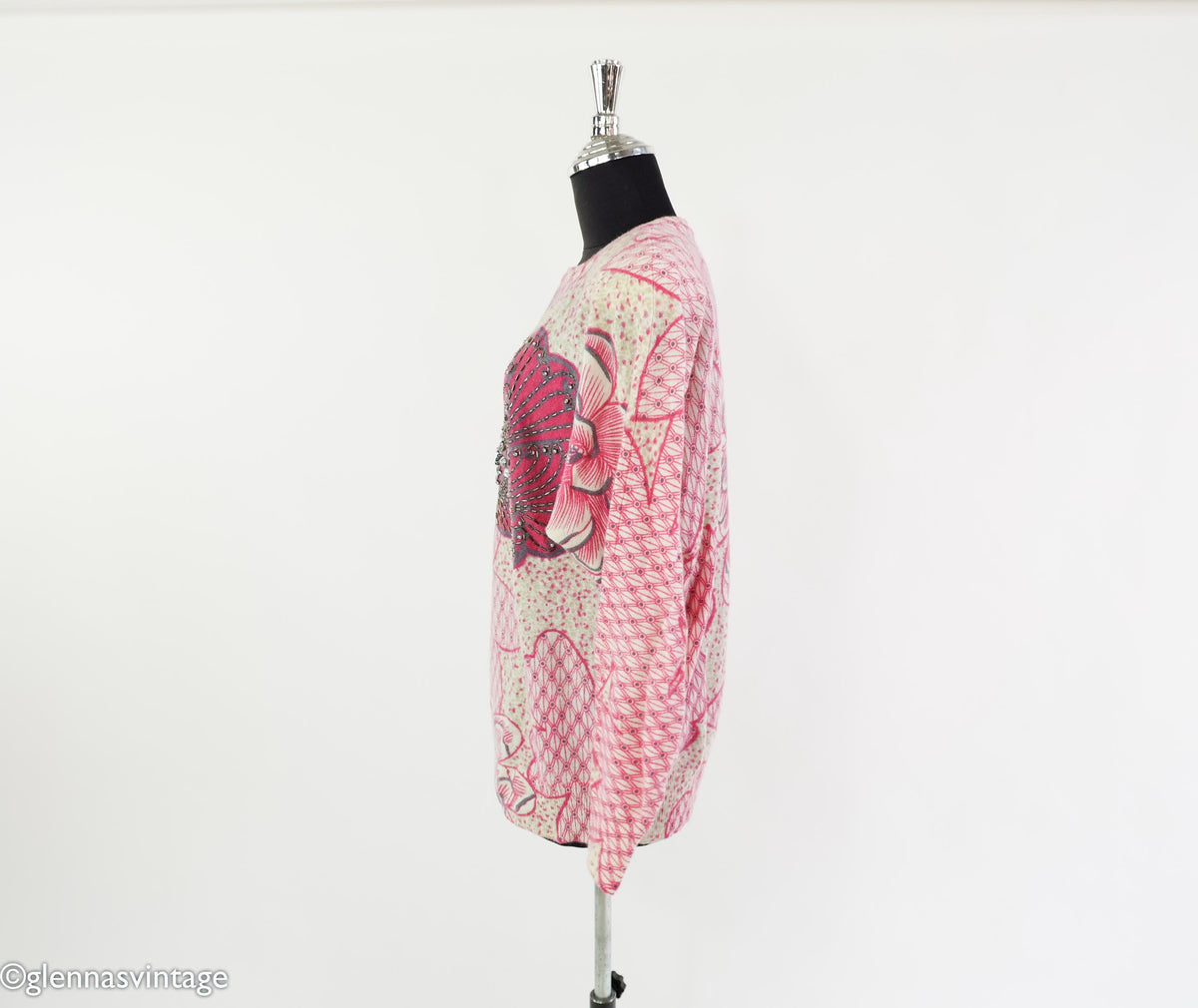 1980s Pink Flower Lambswool Sweater, Medium