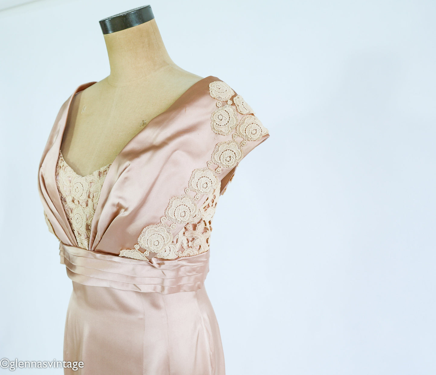 1950s Taupe Champagne Satin Cocktail Dress, Medium