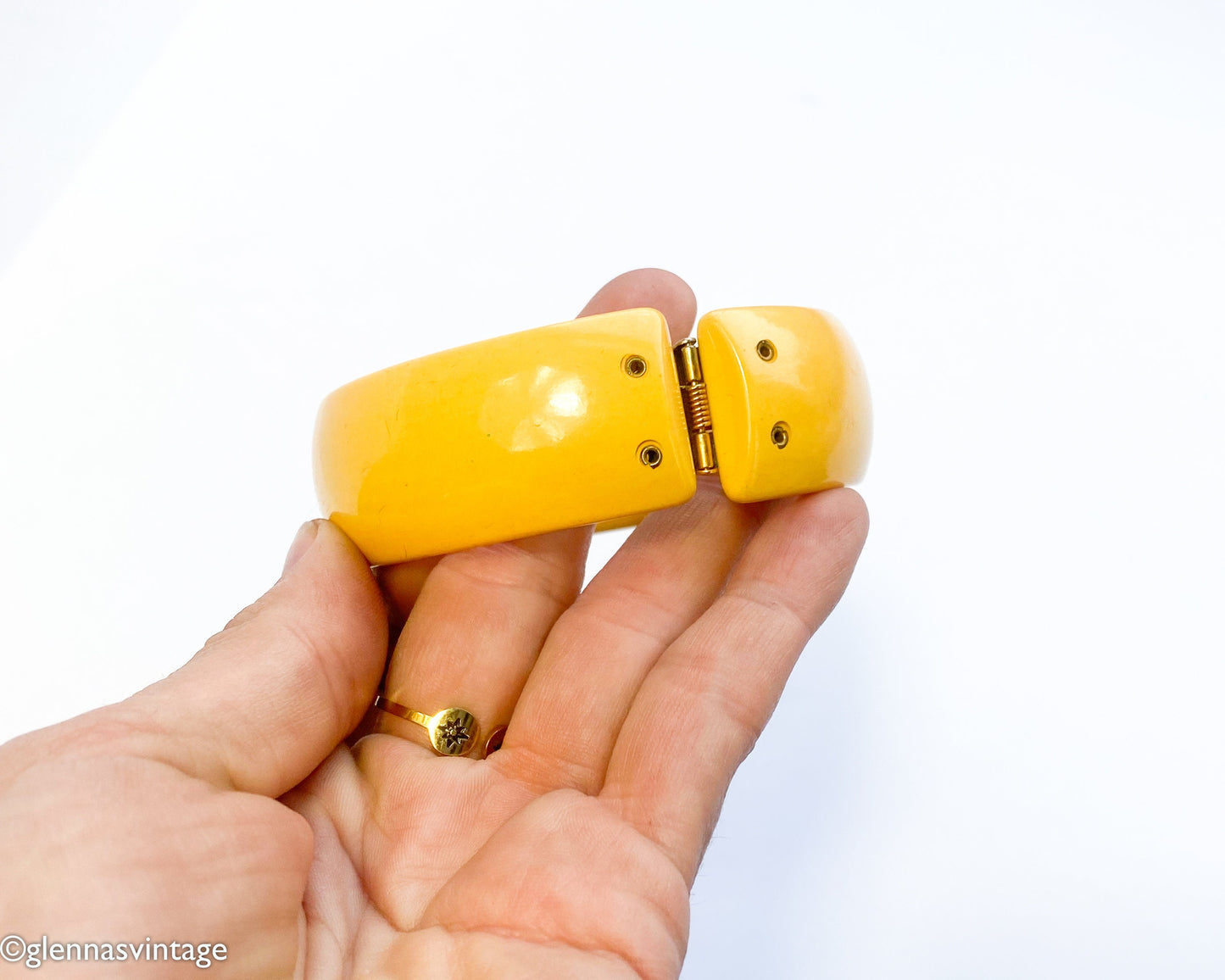 1930s Butterscotch Bakelite Clamper | Yellow Hinge Bracelet