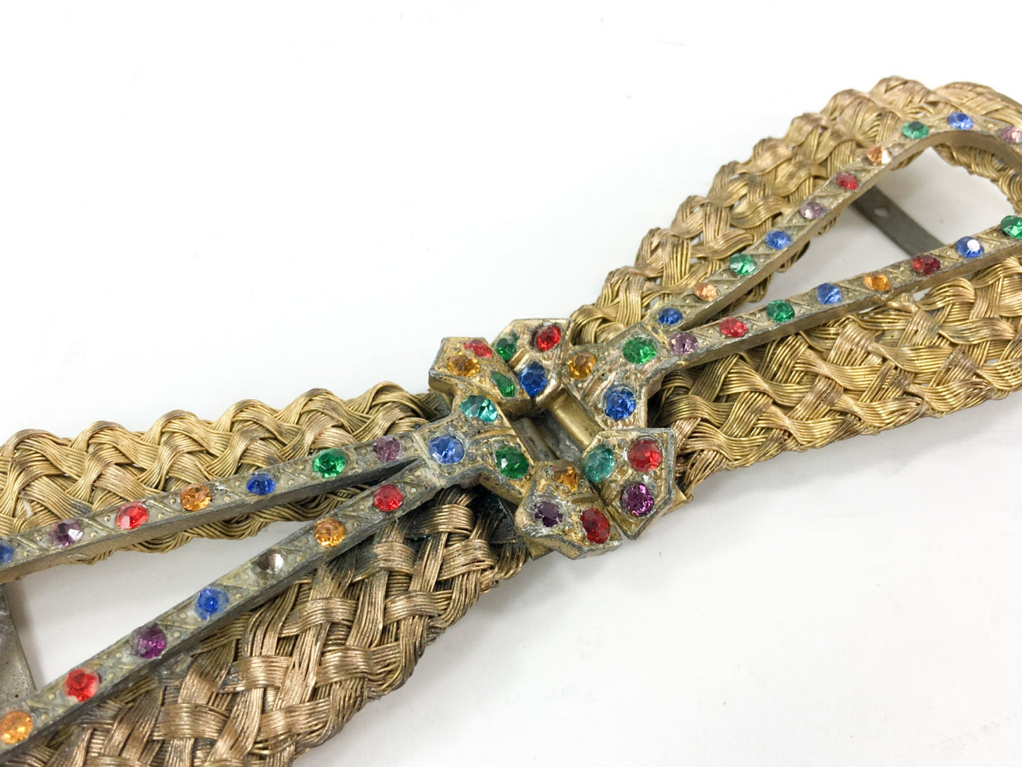 1930s Gold Brass Belt Buckle | 30s Gold Woven Buckle | Reinad N.Y.