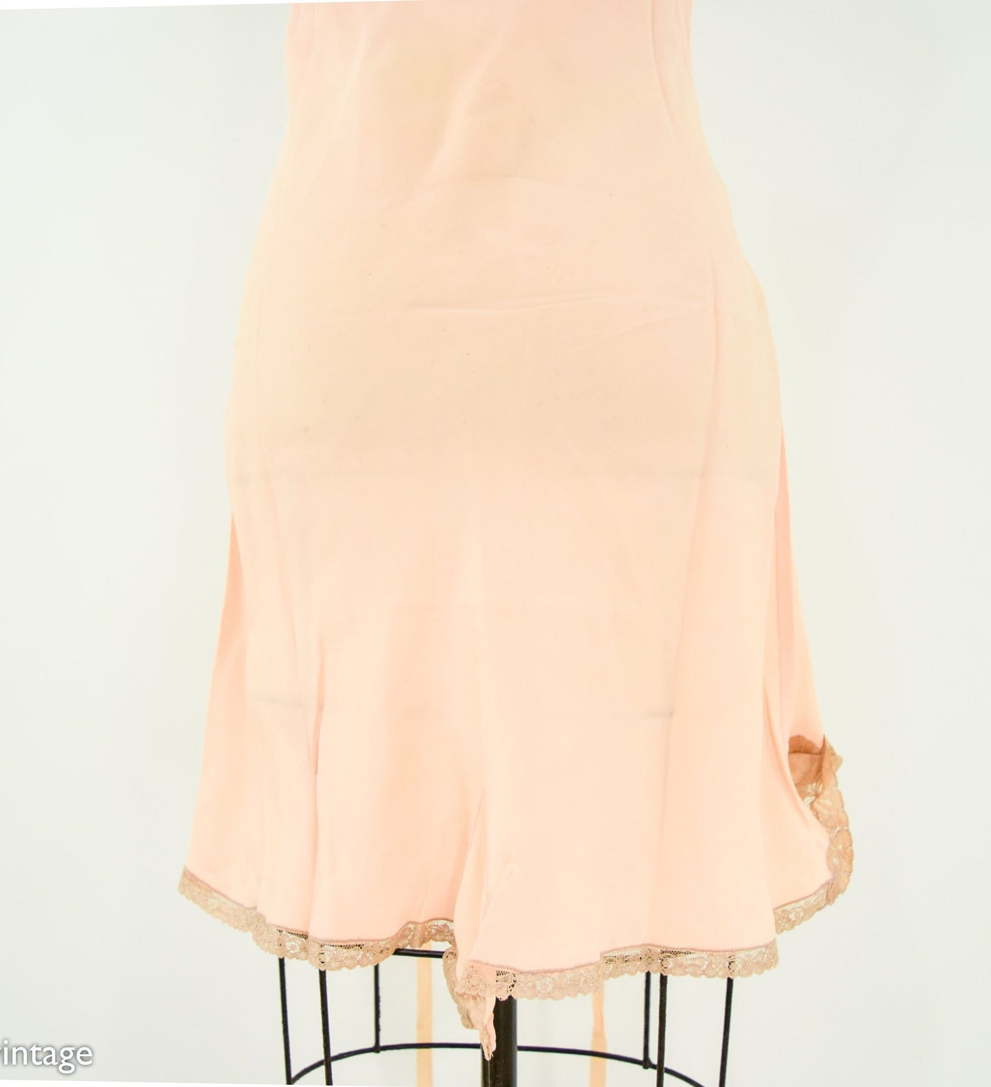 1920s Peach Silk Slip Lingerie | 20s Pink & Beige Lace Slip | Peach Romper | Small