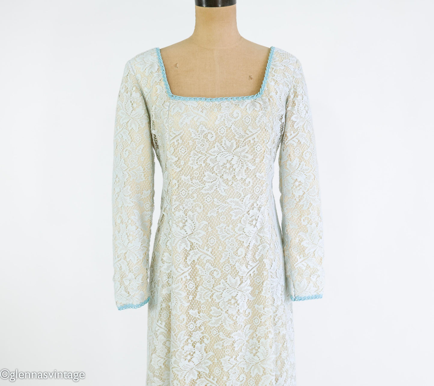 1970s Beige & Creme Lace Maxi Dress, Medium