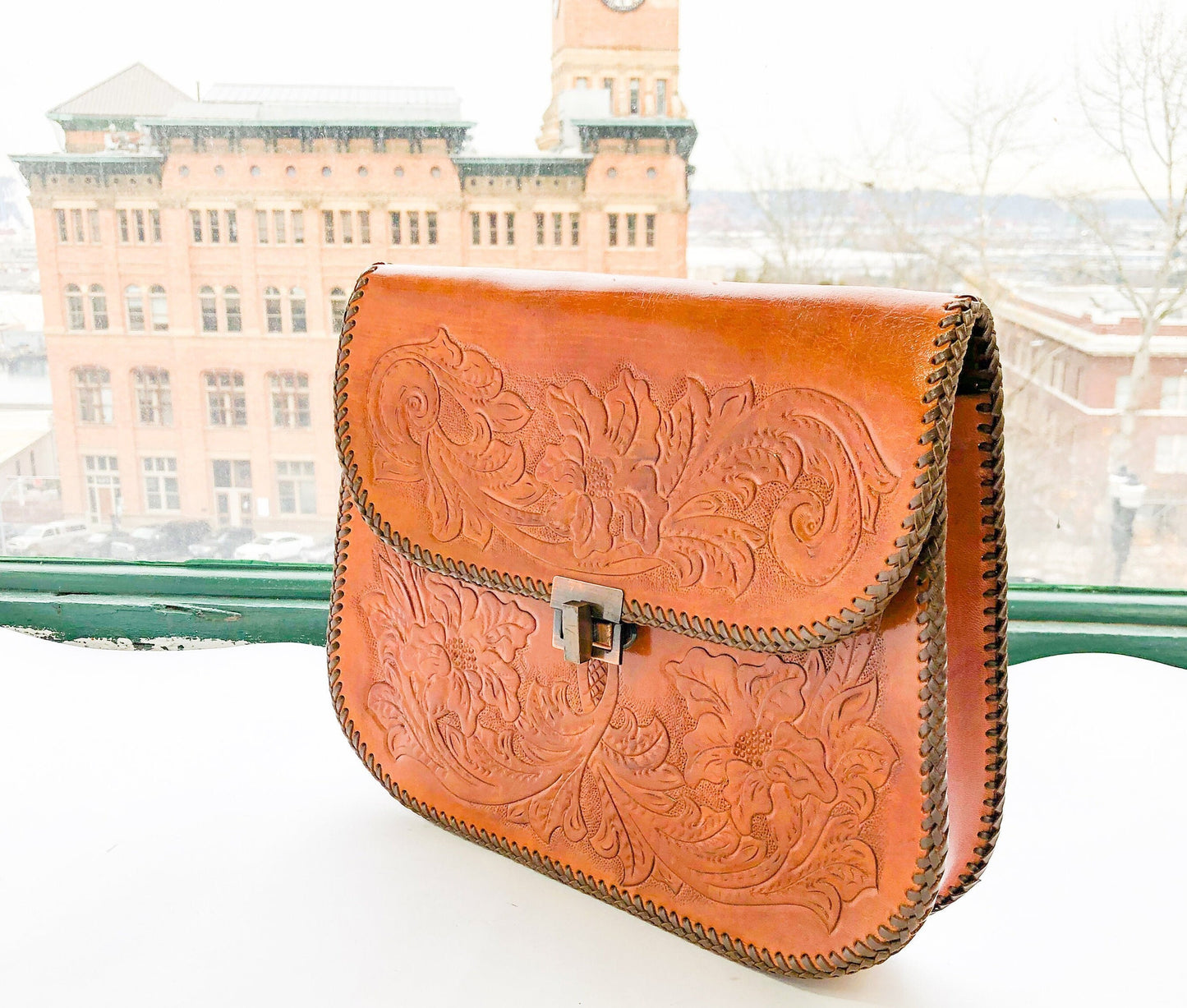 1950s Tooled Leather Clutch | 50s Tooled Handbag